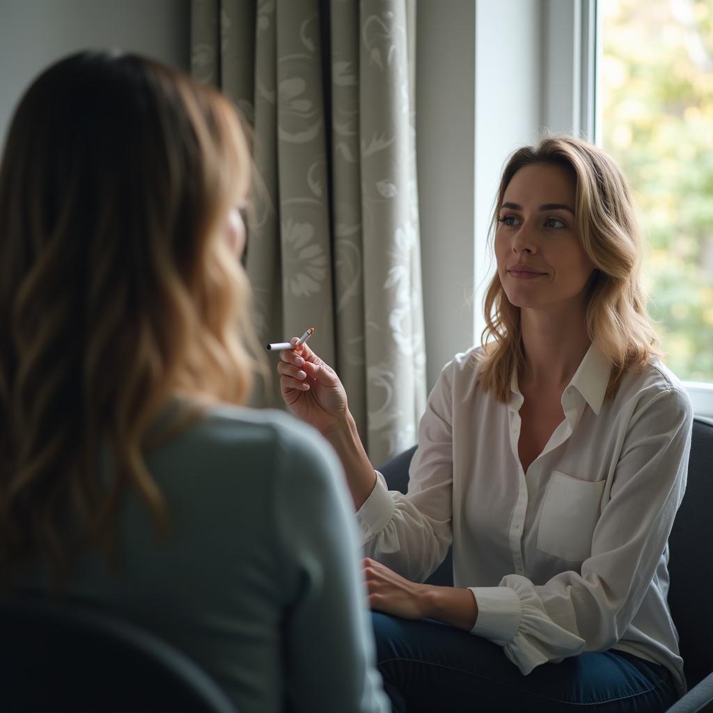 A calm next-step planning scene for someone considering hypnosis support for smoking or vaping habits. Created for Everleigh Hypnosis readers in Dayton, OH.
